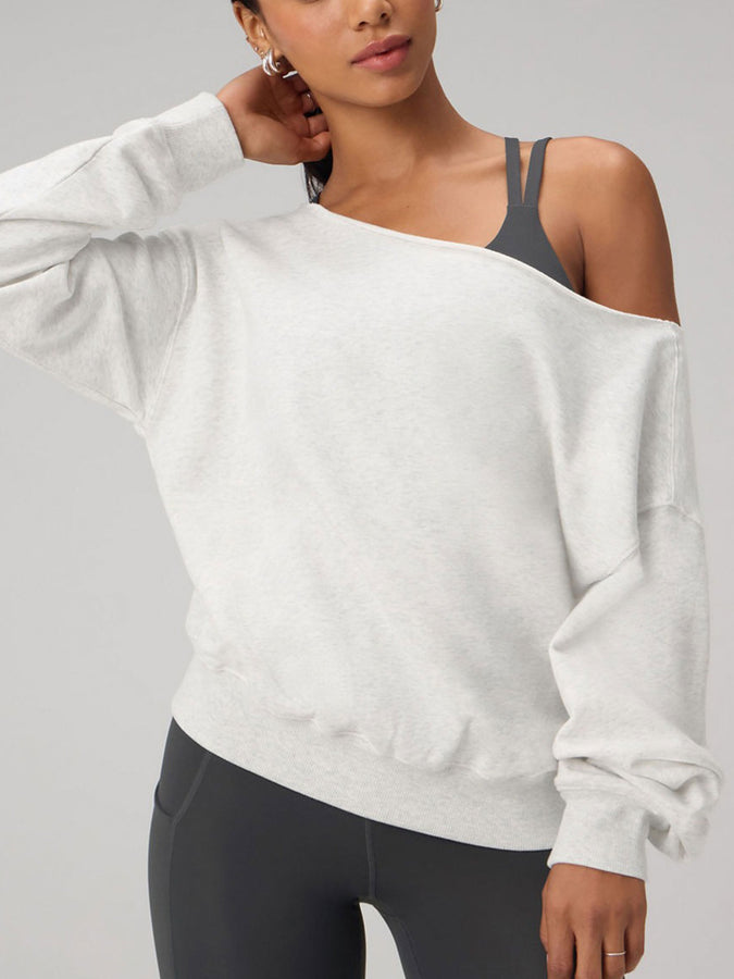 Fabletics Year Round Terry Off Shoulder Sweater Fall 2026 | LIGHT GREY HEATHER