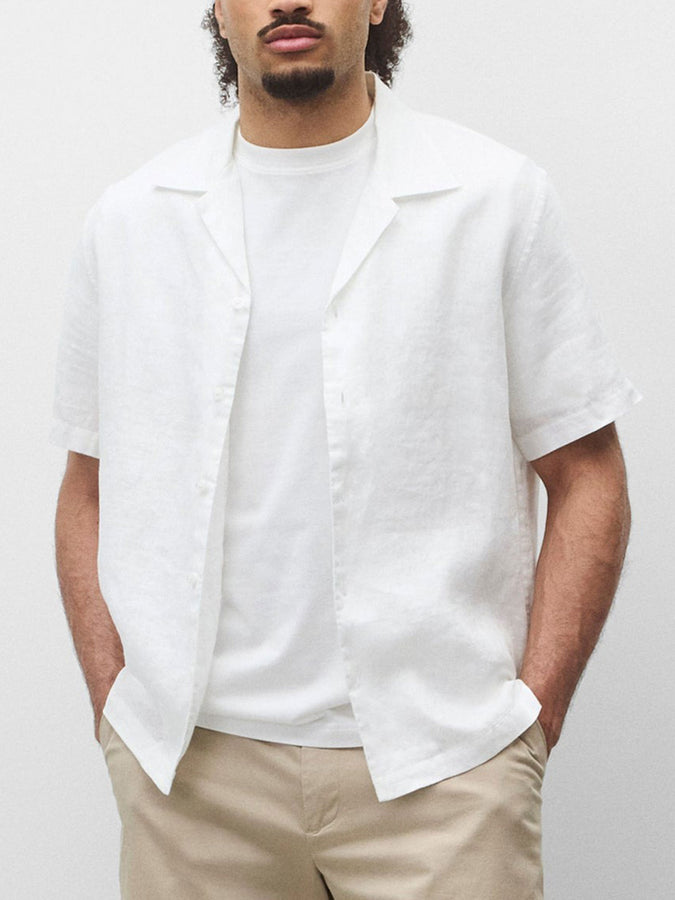 Reigning Champ Linen Retreat Relaxed Camp Short Sleeve Buttondown Shirt Spring 2026 | WHITE