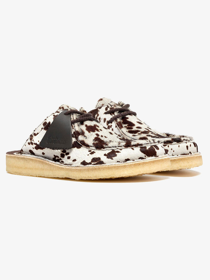 Clarks Desert Nomad Mule Brown Cow Print Shoes Fall 2026 | BROWN COW PRINT