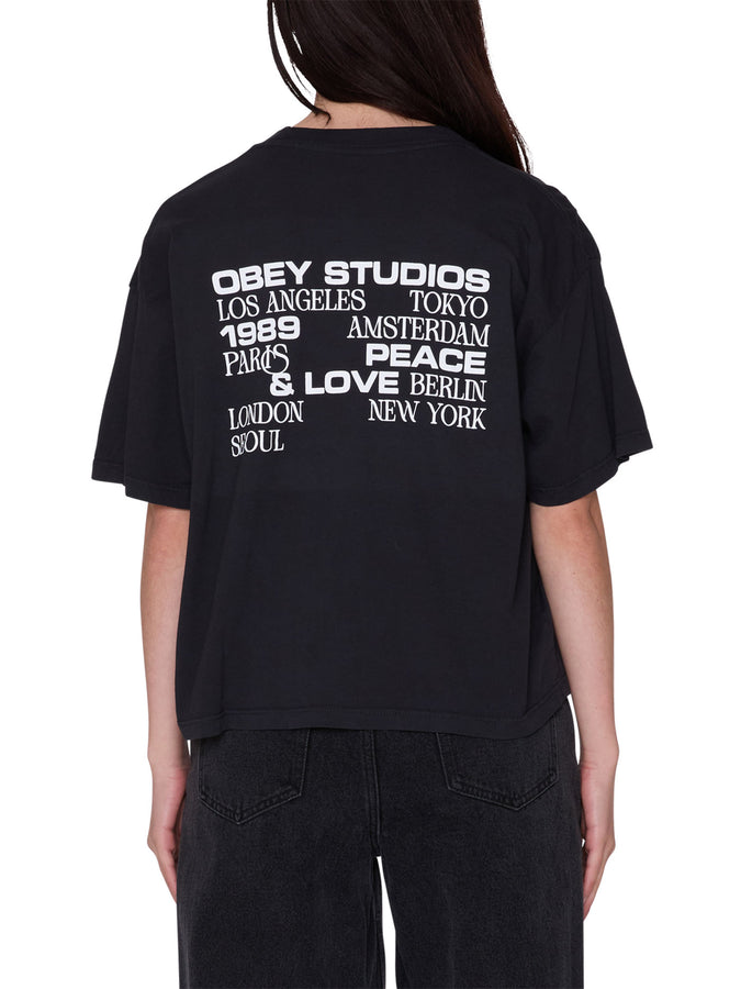 Obey Studios Peace And Love Cropped T-Shirt Fall 2026 | DIGITAL BLACK (DIB)