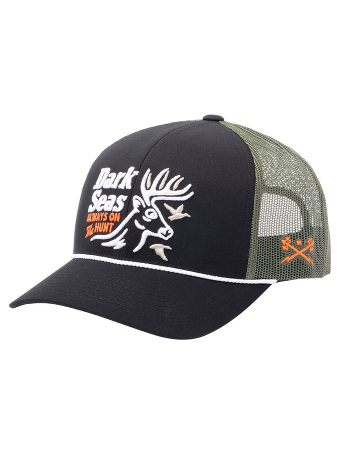 Dark Seas Bucked Trucker Hat | BLACK/OLIVE