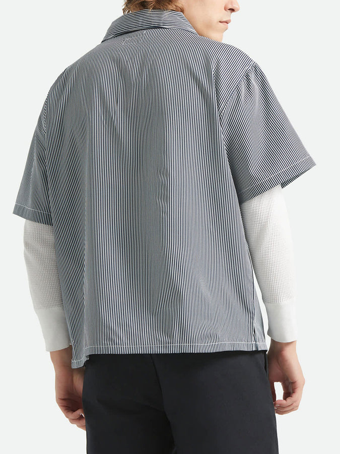 Brixton Journey Lightweight 1/4 Zip Short Sleeve Buttondown Shirt Spring 2026 | NAVY/WHITE STRIPE