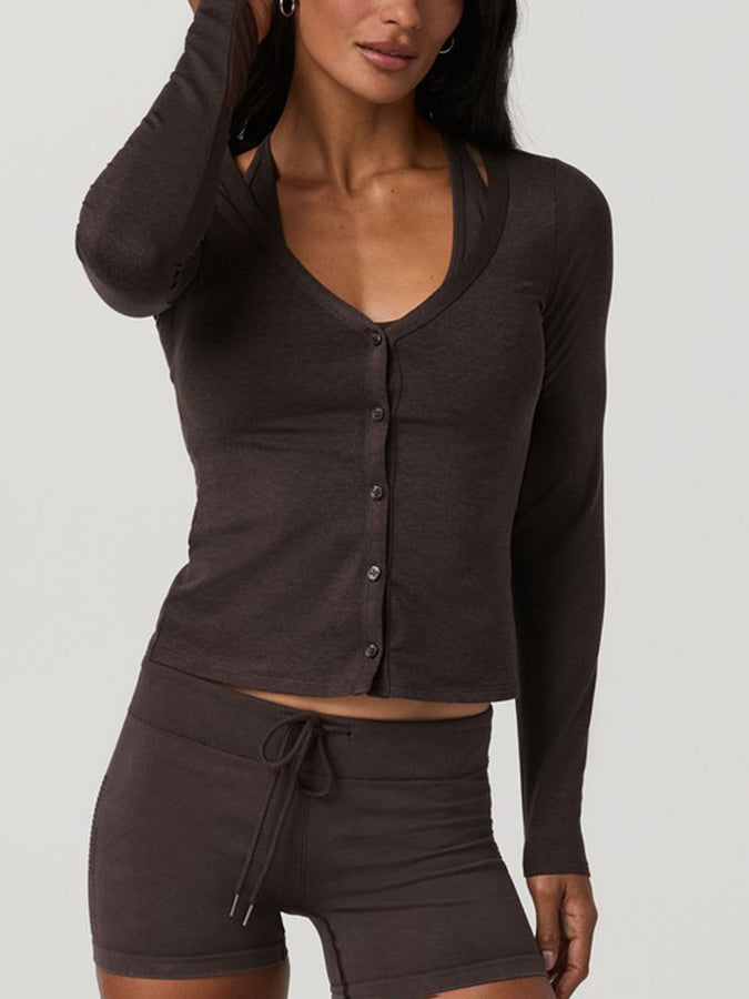 Vuori Halo V-Neck Cardigan Fall 2026 | JAVA HEATHER (HJV)