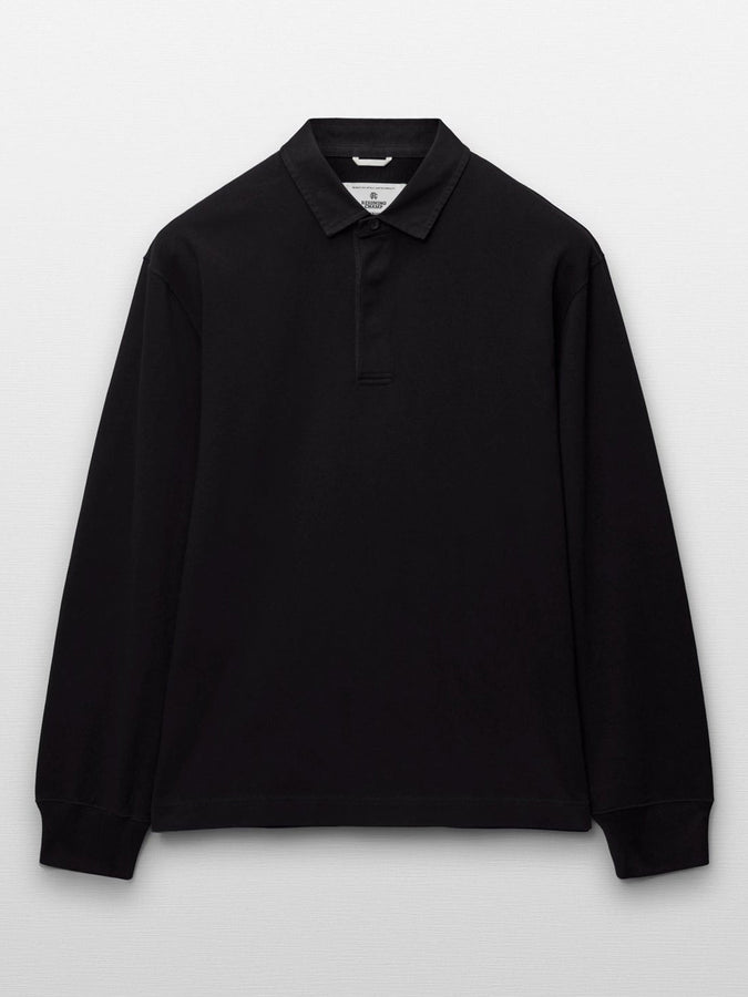 Reigning Champ Heavyweight Jersey Standard Rugby Long Sleeve Buttondown Shirt | BLACK