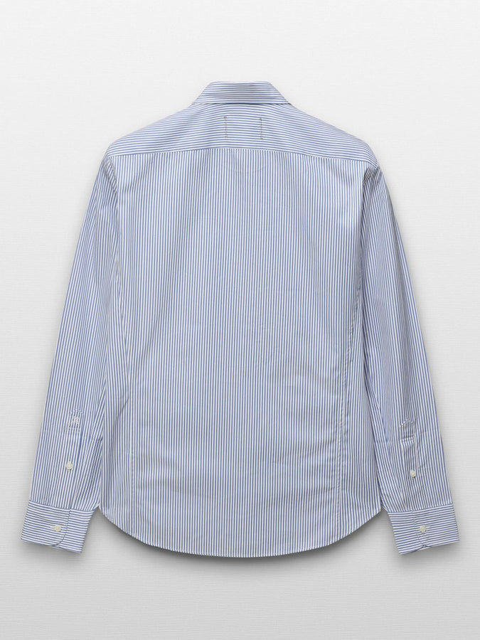 Reigning Champ Poplin Stripe Alumni Long Sleeve Buttondown Shirt | WHITE/BLUE