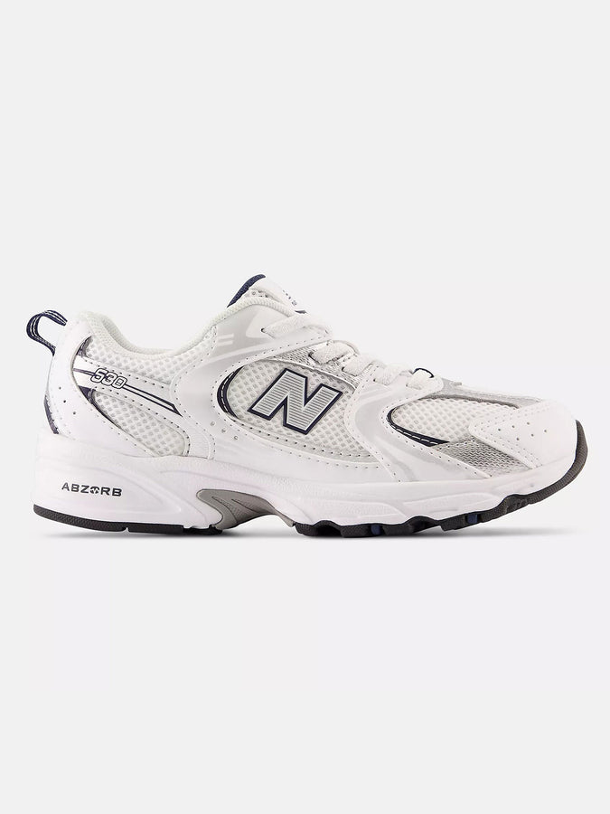 New Balance 530 White/Natural Indigo/Metallic Silver Shoes Fall 2026 | WHITE/NATURAL INDIGO/SLVR MTLC