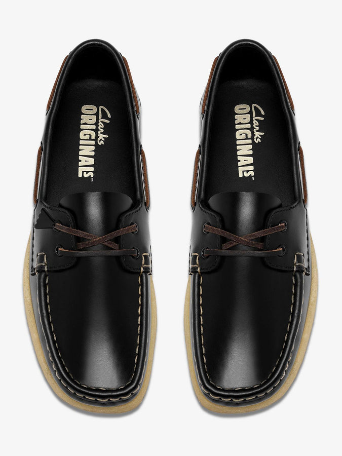 Clarks Godney Boat Black Leather Shoes Fall 2026 | BLACK LEATHER