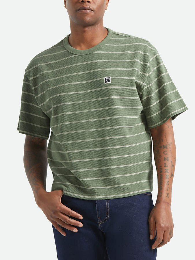 Brixton Shield Pique Boxy T-Shirt Spring 2026 | DARK OLIVE/WHITECAP