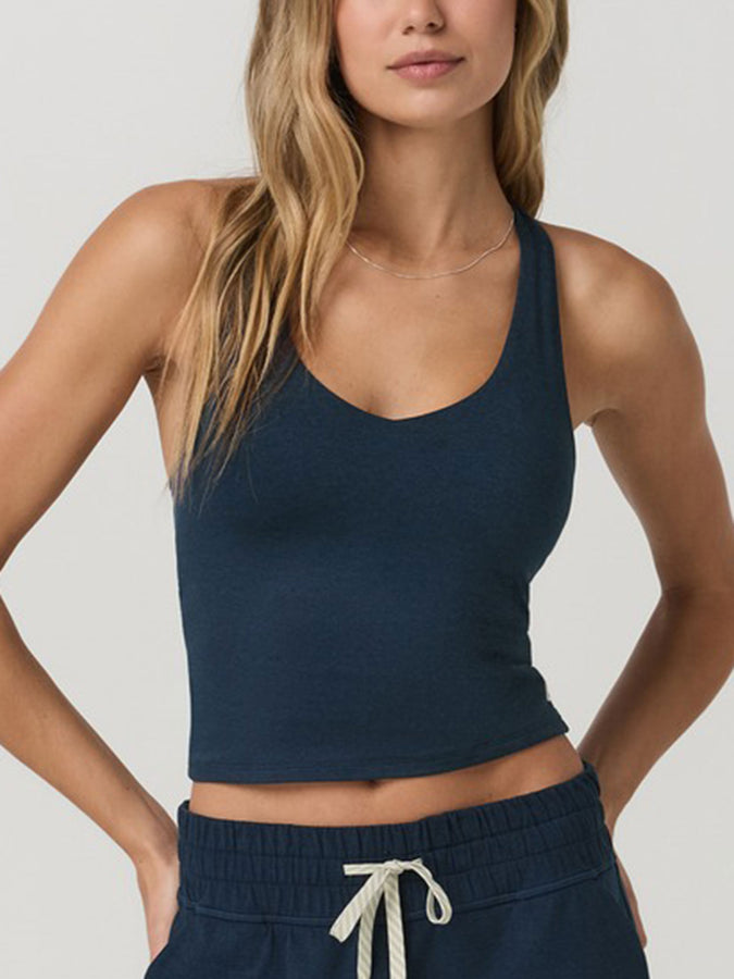 Vuori Halo Performance Crop 2.0 Tank Top Spring 2026 | BLUE COAST HEATHER (BTH)