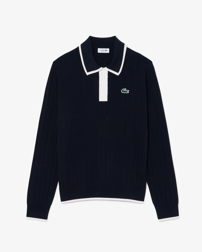 Lacoste Polo Collar Stretch Golf Sweater Fall 2026 | NAVY BLUE/WHITE (HHW)
