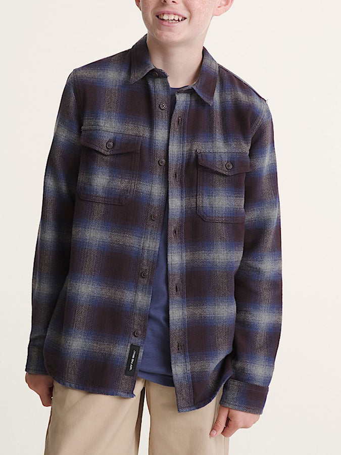 Vans Bixby Plaid Flannel Long Sleeve Buttondown Shirt Holiday 2025 | DARK PORT/PEWTER HEATHER (F0L)