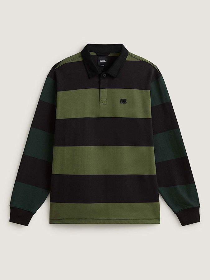 Vans 2-Tone Stripe Ward Rugby Long Sleeve Polo Fall 2026 | BLACK/GREEN BALSAM (HU4)