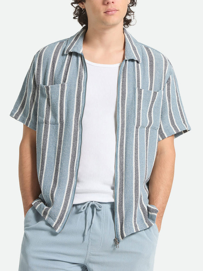 Brixton The Dexter Textured Stripe Short Sleeve Buttondown Shirt Summer 2026 | BLACK/DUSTY BLUE