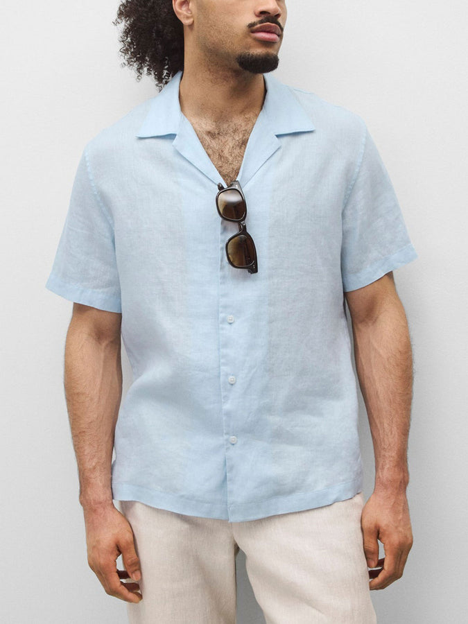 Reigning Champ Linen Retreat Relaxed Camp Short Sleeve Buttondown Shirt Spring 2026 | LIGHT BLUE