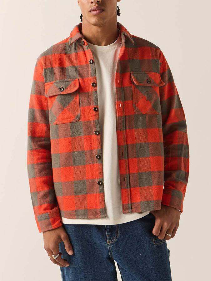 Brixton Bowery Heavyweight Flannel Long Sleeve Buttondown Shirt Fall 2026 | WASHED RED/GREY