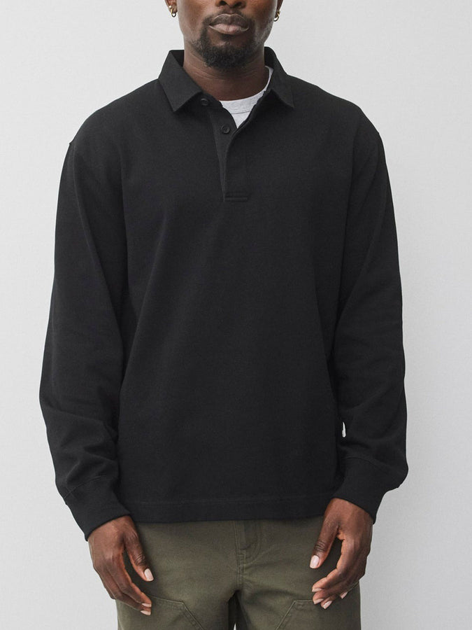 Reigning Champ Heavyweight Jersey Standard Rugby Long Sleeve Buttondown Shirt | BLACK
