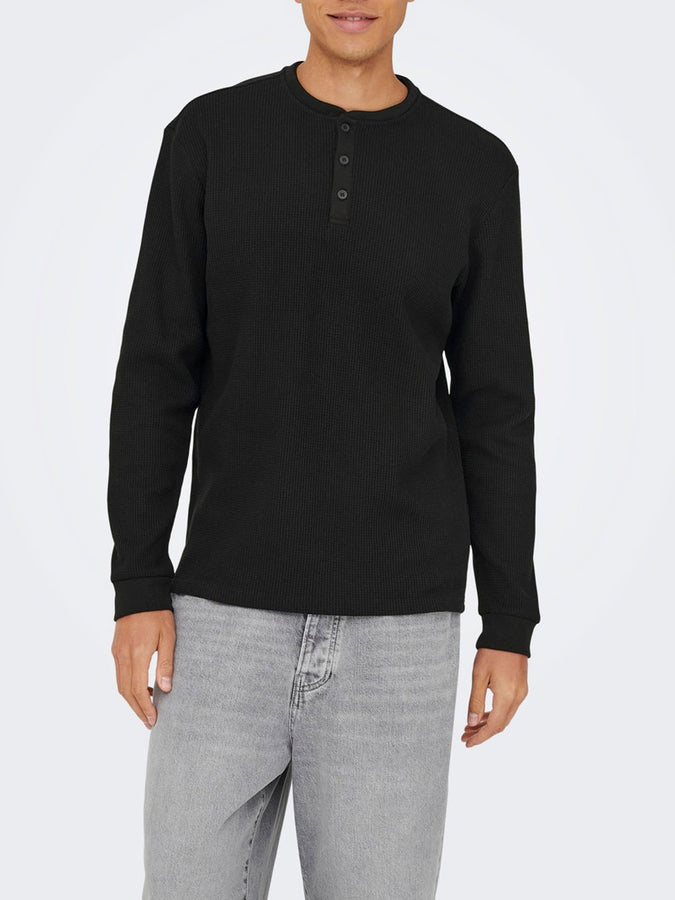 Only & Sons Tobie Henley Long Sleeve T-Shirt Fall 2026 | BLACK