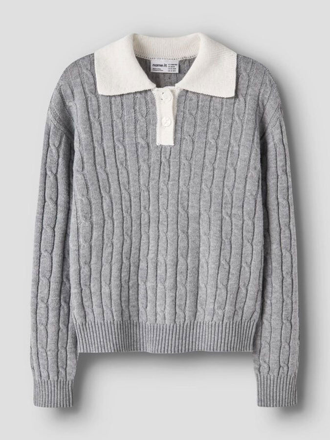 Name It Nessa Polo Sweater Fall 2026 | GREY MELANGE