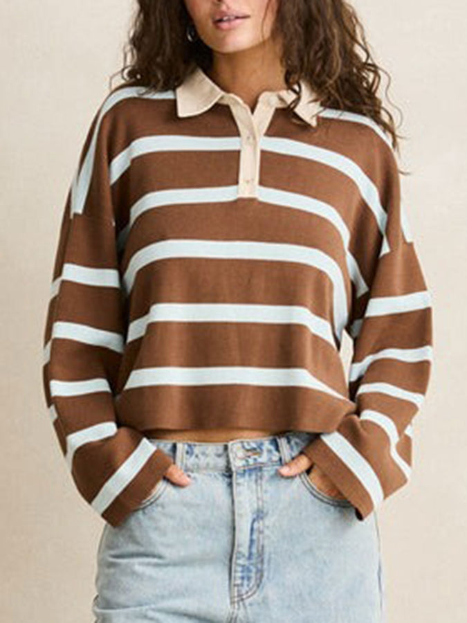 Rhythm Rugby Knit Long Sleeve Polo Fall 2026 | BROWN