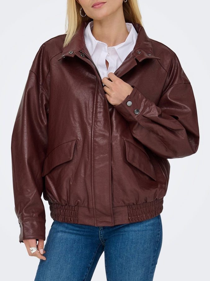 Only Julia Faux Leather Bomber Jacket Fall 2026 | RUM RAISIN