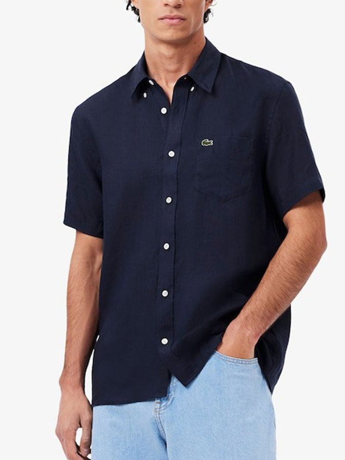 Lacoste Linen Short Sleeve Buttondown Shirt Spring 2026 | NAVY (166)