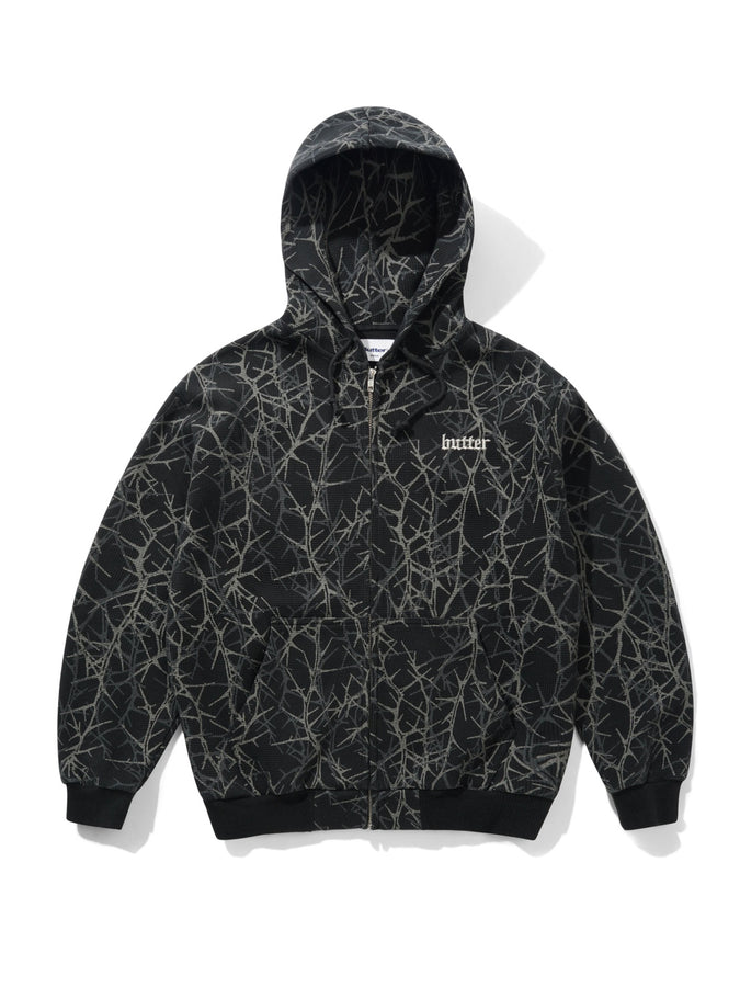 Butter Goods Thorn Camo Waffle Zip Hoodie Fall 2026 | BLACK