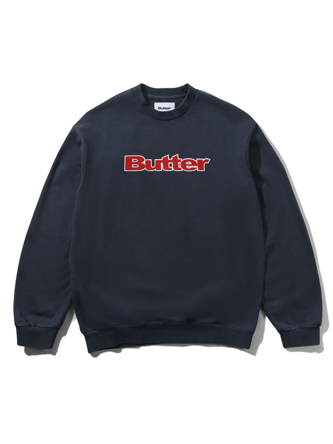 Butter Goods Satin Logo Applique Crewneck Sweatshirt Fall 2026 | NAVY
