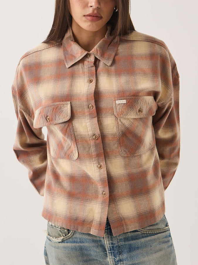 Brixton Bowery Crop Overshirt Fall 2026 | SOFT TAN WINDOW PLAID