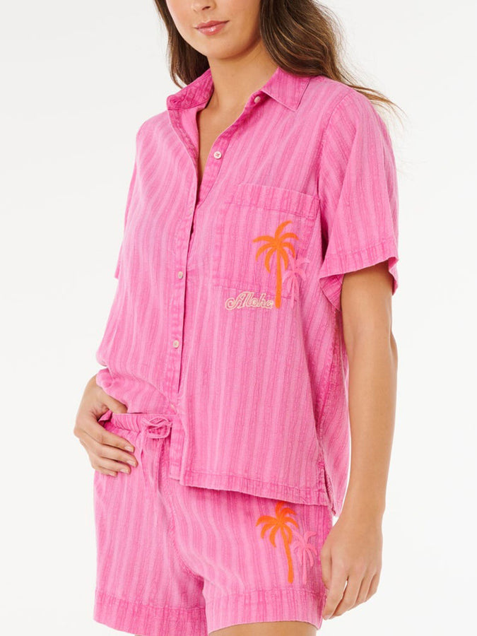 Rip Curl Hotel Malibu Embroid Short Sleeve Buttondown Shirt Spring 2026 | SUPER PINK (4007)