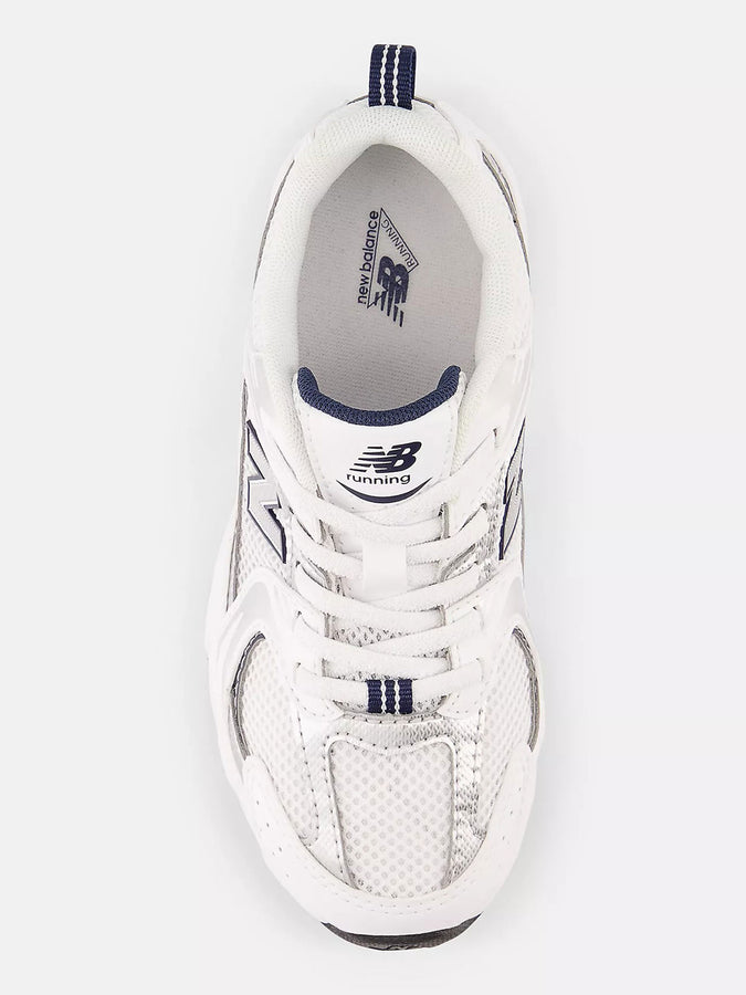 New Balance 530 White/Natural Indigo/Metallic Silver Shoes Fall 2026 | WHITE/NATURAL INDIGO/SLVR MTLC