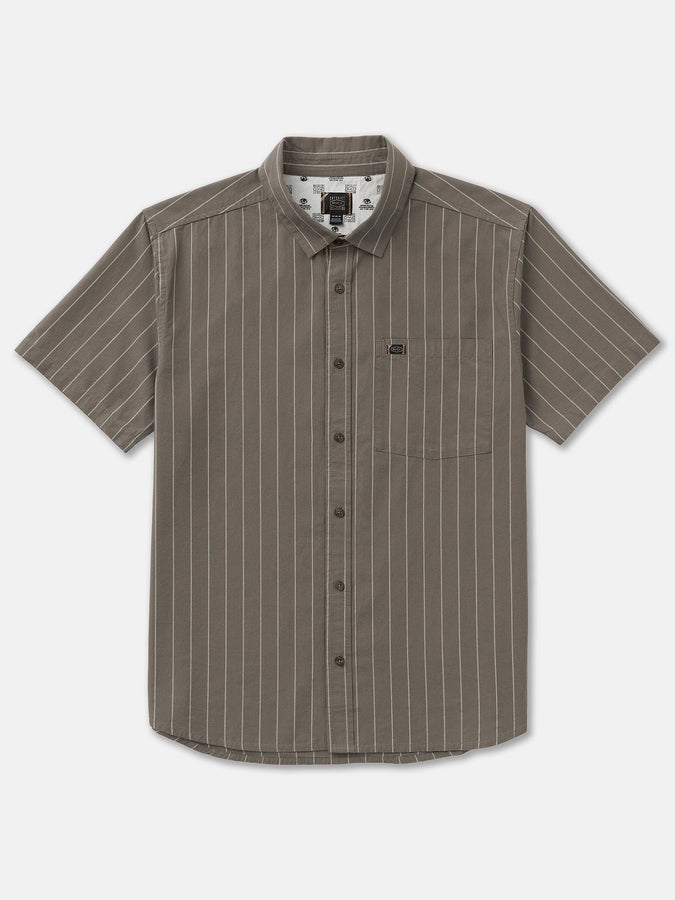 Rvca Dayshift Workwear Stripe Short Sleeve Buttondown Shirt Fall 2026 | MUSHROOM (MSH)