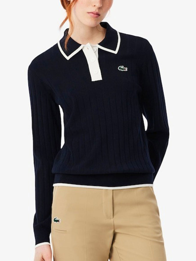 Lacoste Polo Collar Stretch Golf Sweater Fall 2026 | NAVY BLUE/WHITE (HHW)