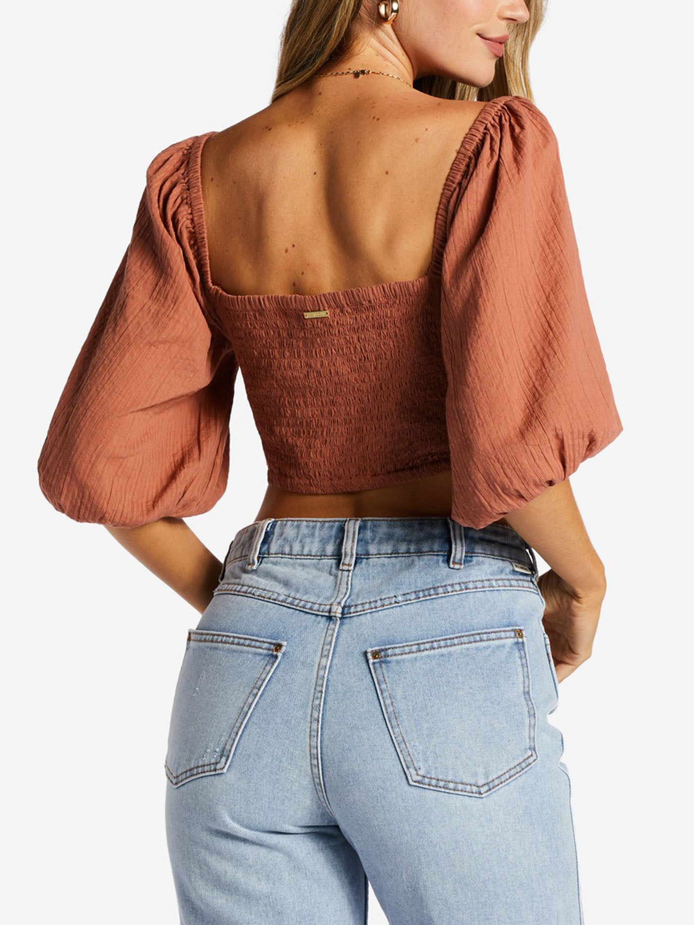 CEST NOUS | Washed Denim Puff Sleeve Top