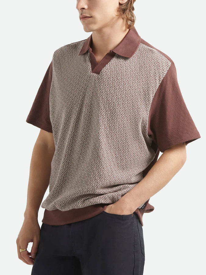 Brixton Theo Jacquard Short Sleeve Polo Spring 2026 | CHOCOLATE/OFF WHITE