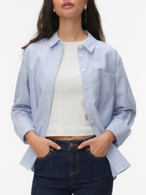 Vero Moda Inge Long Sleeve Buttondown Shirt Spring 2026 | PALACE BLUE STRIPES