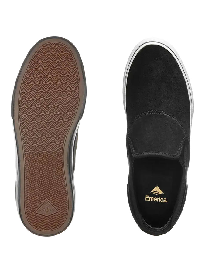 Emerica Wino G6 Slip-On Black/White/Gold Shoes Spring 2026 | BLACK/WHITE/GOLD (715)