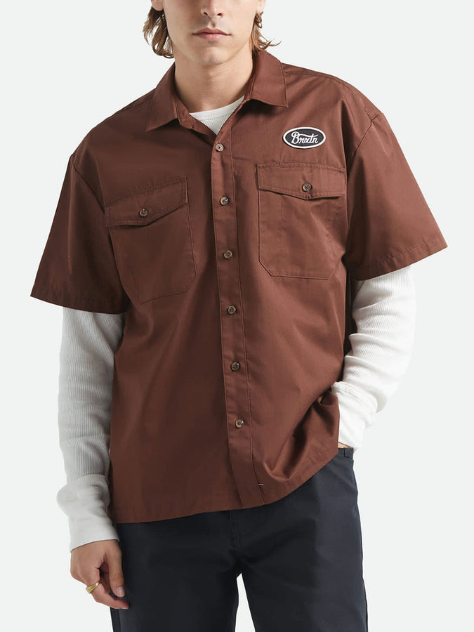Brixton Builders Olson Short Sleeve Buttondown Shirt Spring 2026 | CHOCOLATE