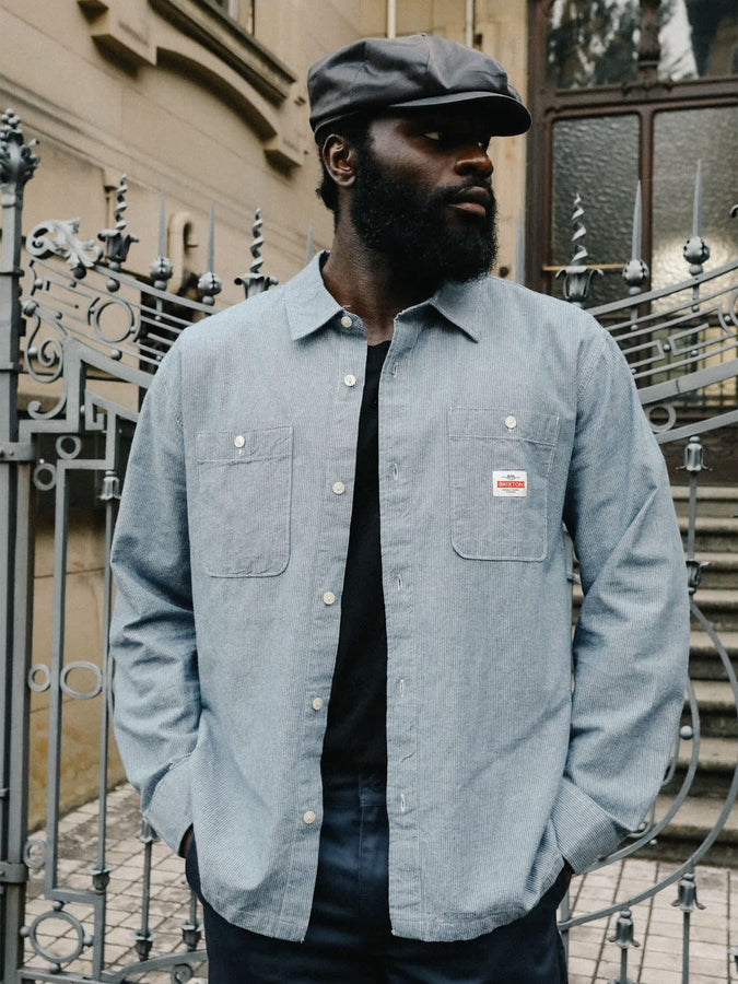 Brixton Trademark Blue Chambray Micro Stripe L/S Buttondown Shirt Fall 2026 | BLUE CHAMBRAY MICRO STRIPE