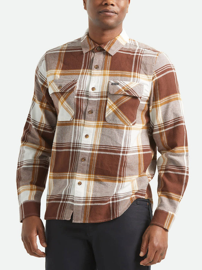 Brixton Bowery Lghwht Flannel Buttondown Shirt Spring 2026 | CHOCOLATE/OFF WHITE