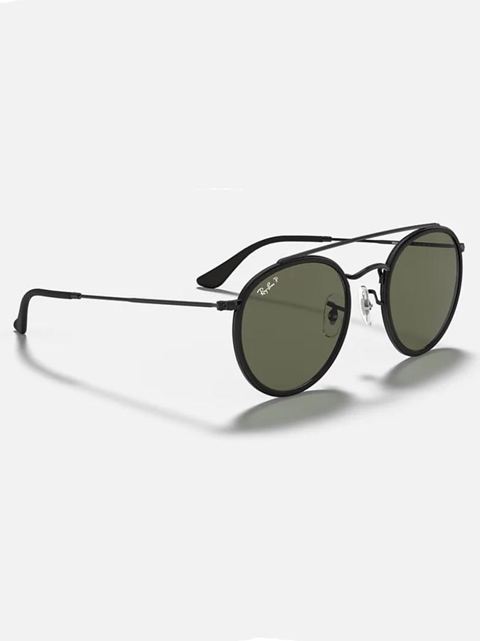 Ray-Ban Round Double Bridge Sunglasses |BLACK/GREEN CLASSIC POL