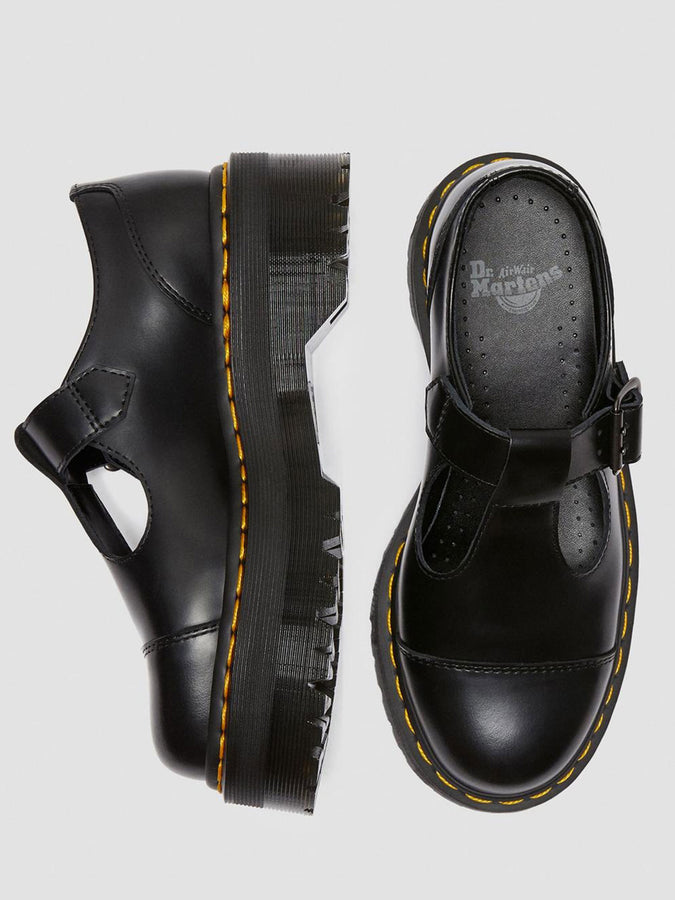 Dr. Martens Bethan Black Polished Leather Platform Shoes | BLACK