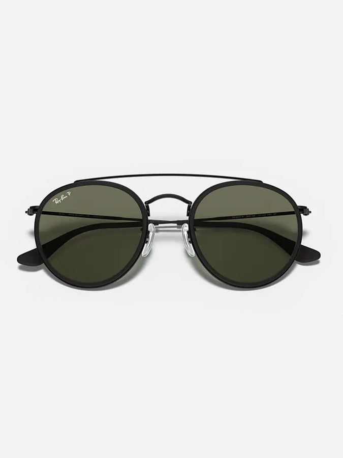 Ray-Ban Round Double Bridge Sunglasses | BLACK/GREEN CLASSIC POL