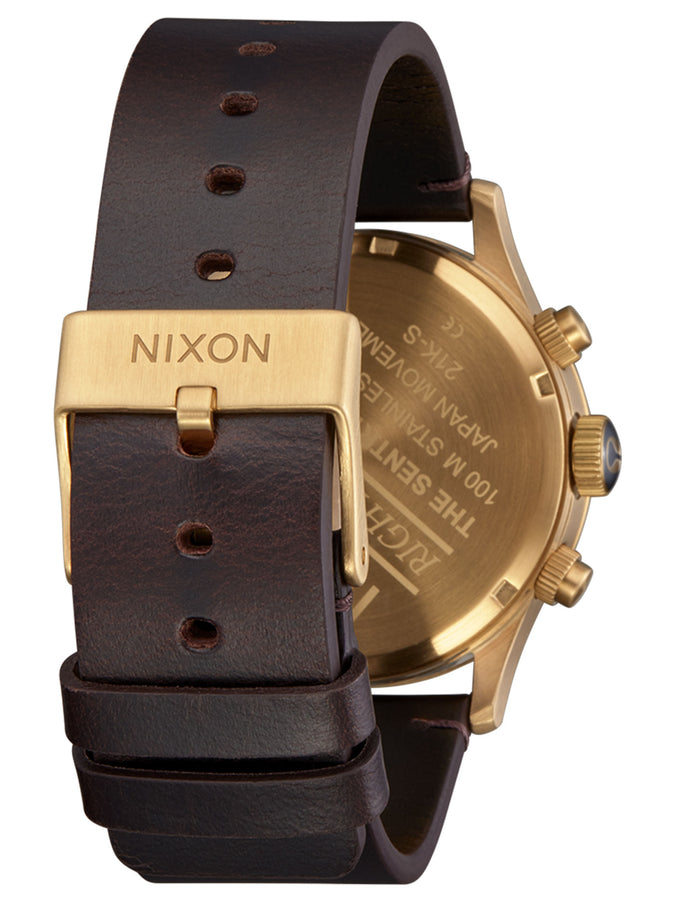 Nixon Sentry Chrono Leather Watch | GOLD/INDIGO/BROWN (5033)