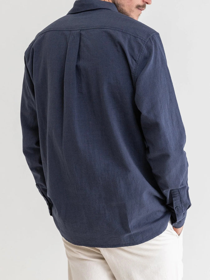 Rhythm Spring 2023 Classic Linen Long Sleeve Buttondown Shirt | WORN NAVY (NAV)