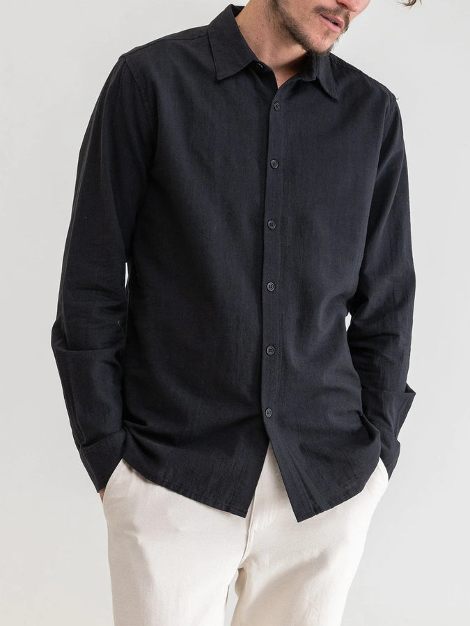 Rhythm Spring 2023 Classic Linen Long Sleeve Buttondown Shirt | VINTAGE BLACK (BLK)