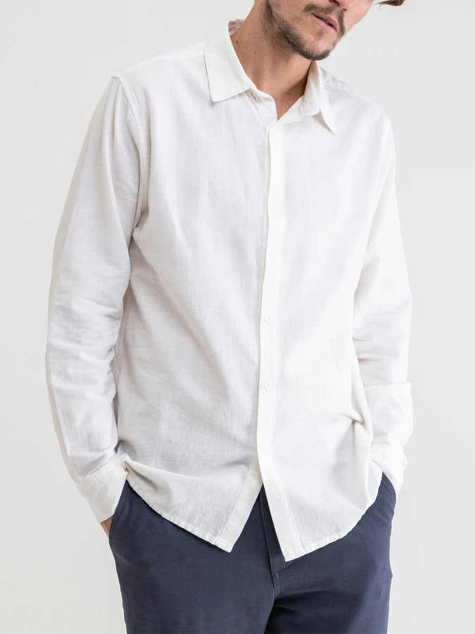 Rhythm Spring 2023 Classic Linen Long Sleeve Buttondown Shirt | VINTAGE WHITE (WHT)